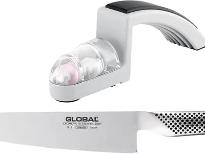 Global G-2 Cuchillo Chef 20 cm + Afilador MinoSharp (Set)