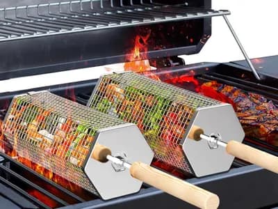 ivtivfu Cesta de Parrilla Rodadiza, Mango Extraíble, Acero Inoxidable 304 (vista 1)