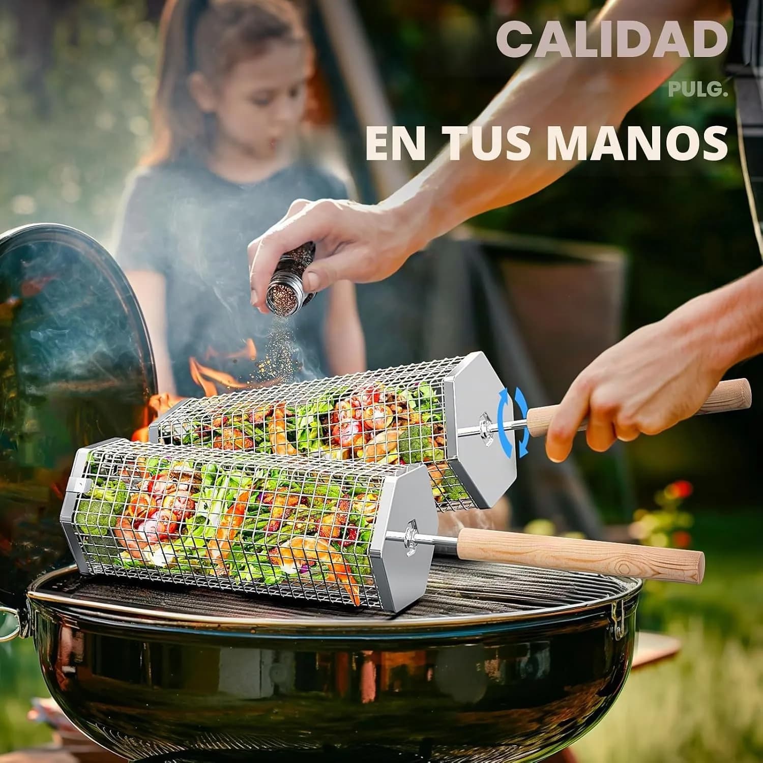 ivtivfu Cesta de Parrilla Rodadiza, Mango Extraíble, Acero Inoxidable 304 (vista 3)
