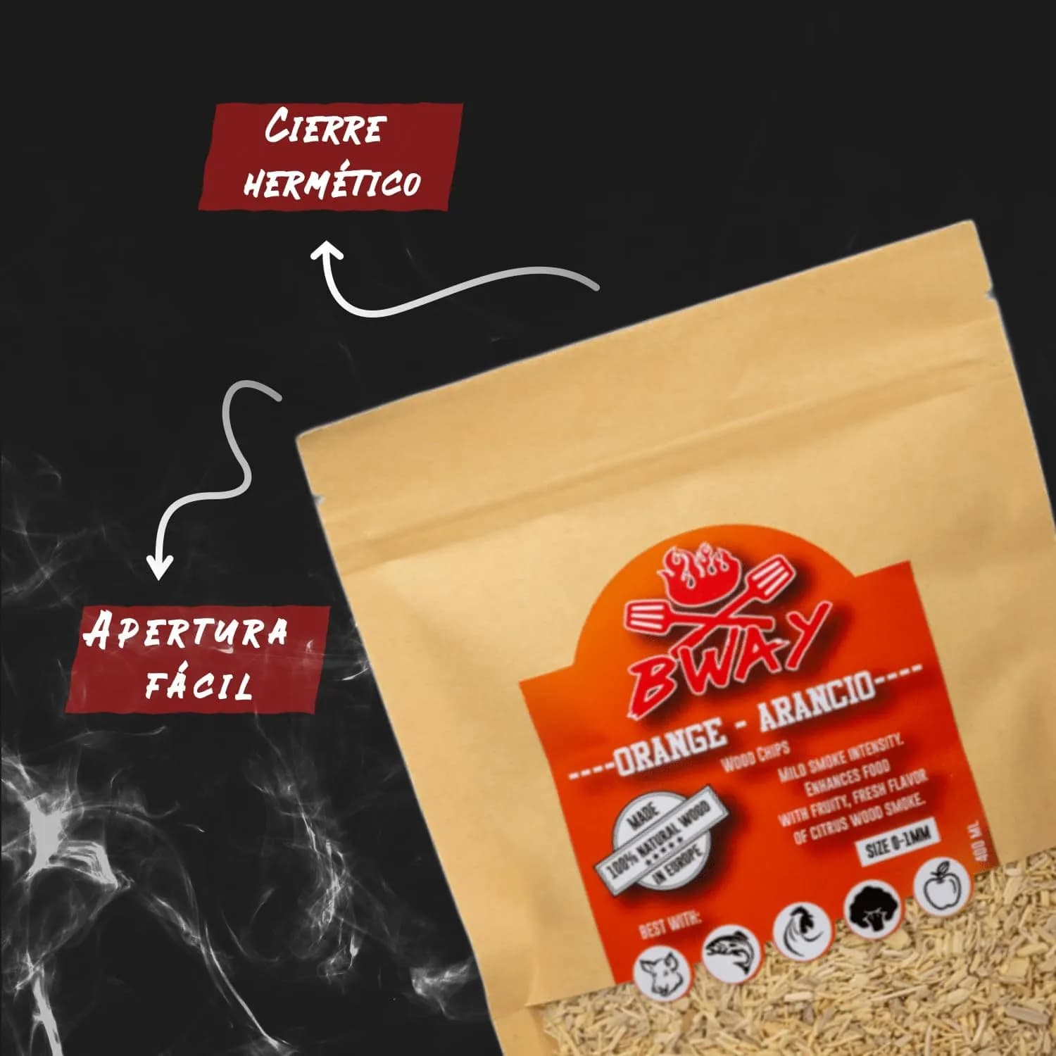 BWAY Madera para Ahumador de Alimentos Profesional - Olivo, Naranjo, Almendro (3x400 ml) - Ebook de Regalo con (vista 3)