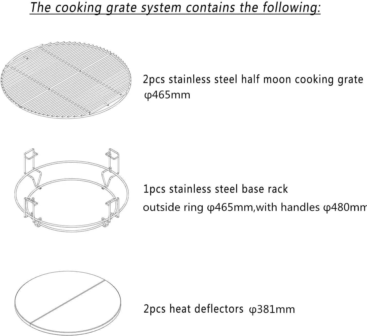 Onlyfire GCG-8552 Sistema de Cocción (2 parrillas + rack + 2 deflectores) para Kamado Large