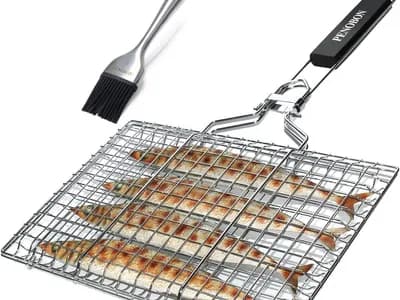 Canasta de asado de Pescado, Canasta de Parrilla de Barbacoa de Acero Inoxidable portátil Plegable, Viene con  (vista 1)