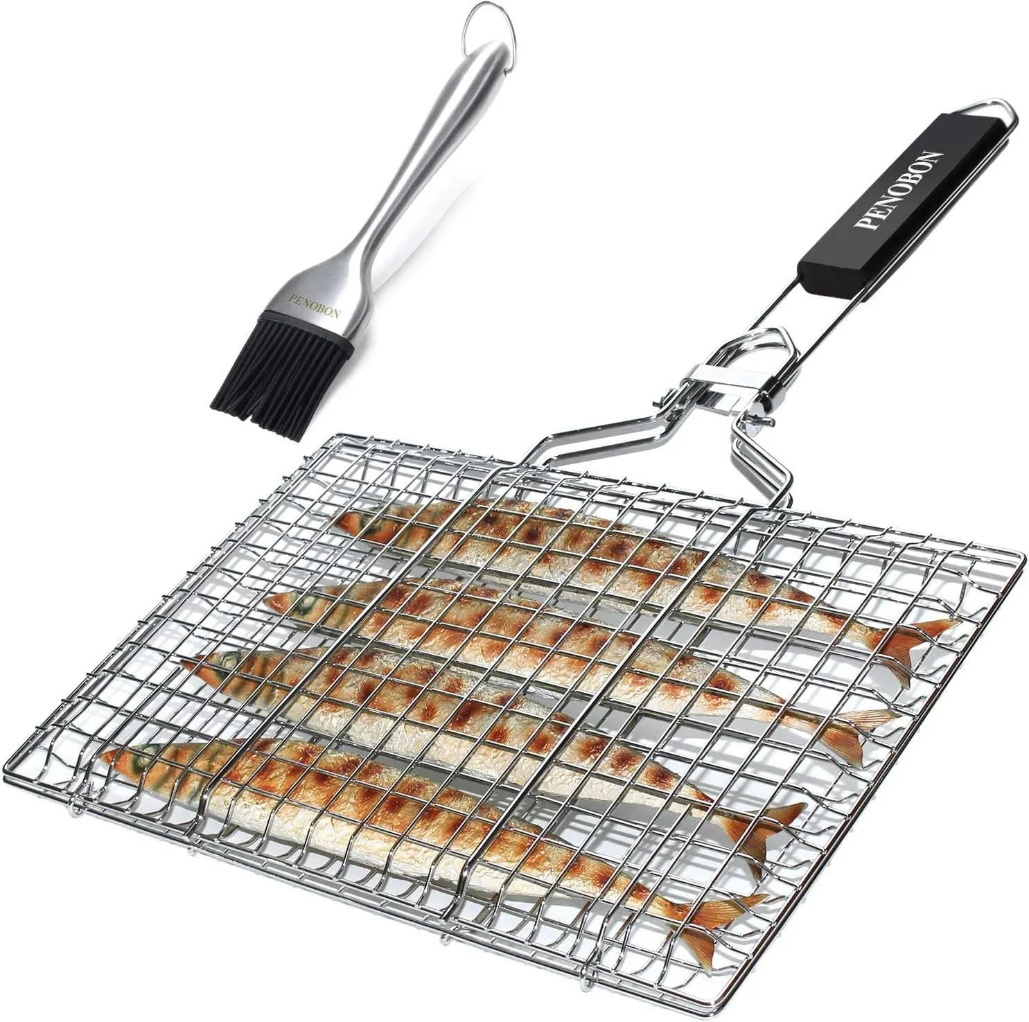 Canasta de asado de Pescado, Canasta de Parrilla de Barbacoa de Acero Inoxidable portátil Plegable, Viene con  (vista 1)