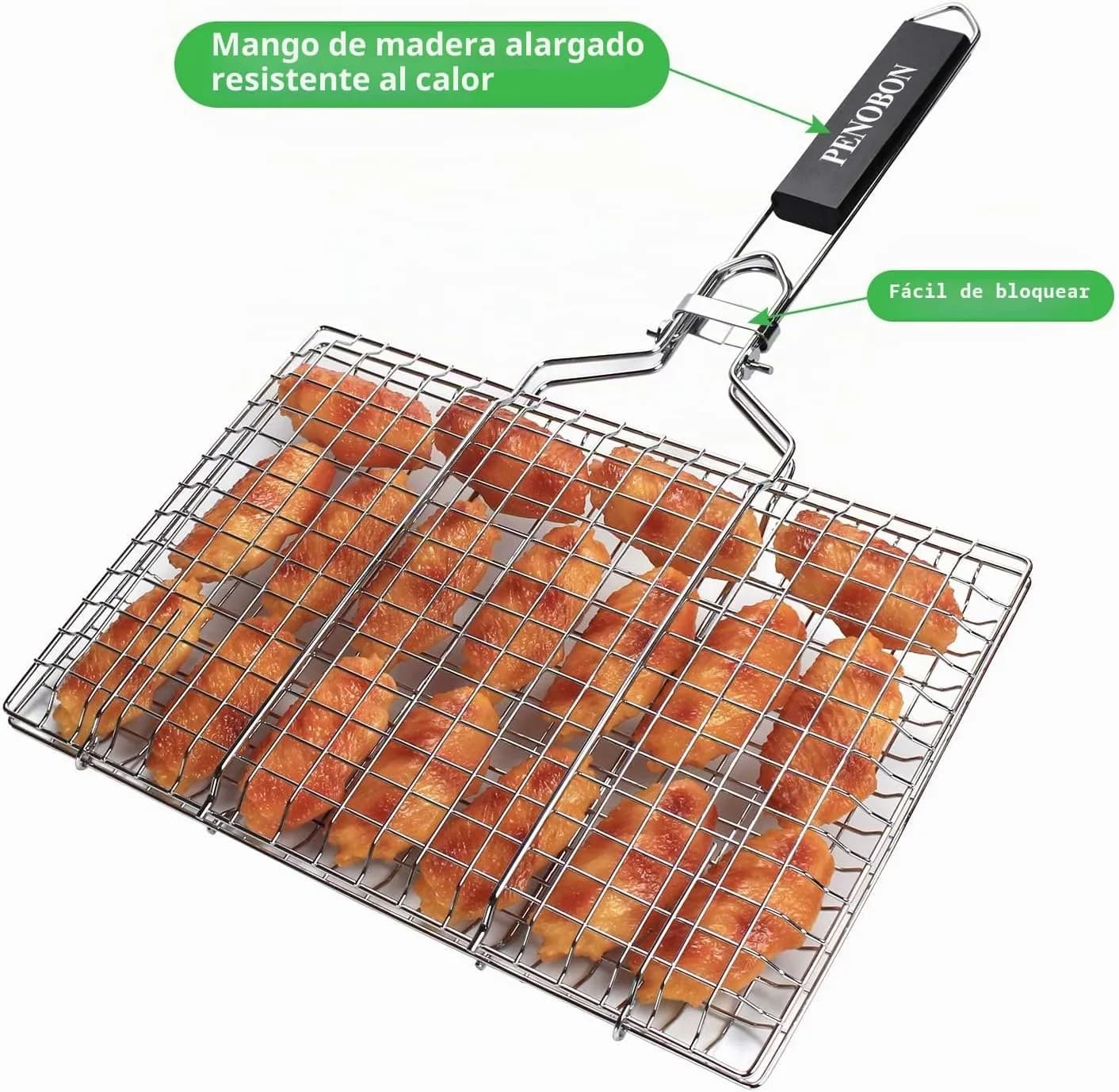 Canasta de asado de Pescado, Canasta de Parrilla de Barbacoa de Acero Inoxidable portátil Plegable, Viene con  (vista 2)