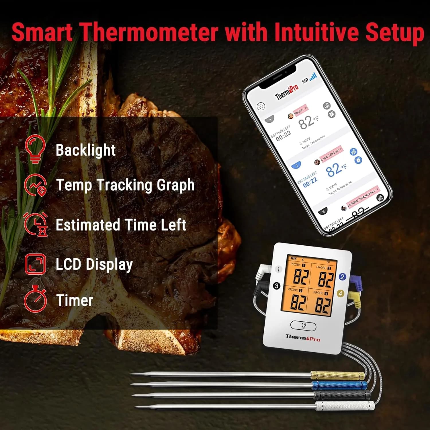 ThermoPro TP25 termómetro Bluetooth 4 sondas