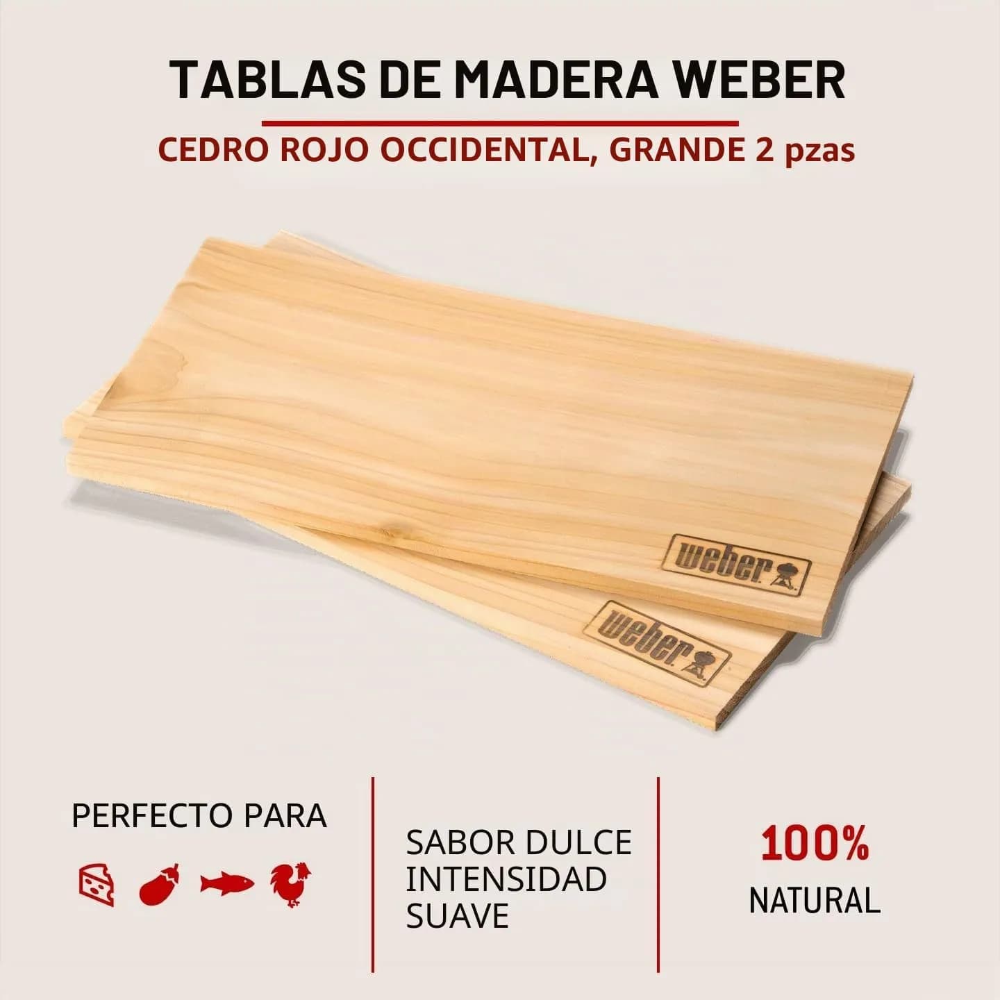 Weber Tablas de Cedro Rojo del Pacífico para ahumar, Grandes (40 x 15cm), Paquete de 2, Aroma Dulce y Suave, I (vista 4)