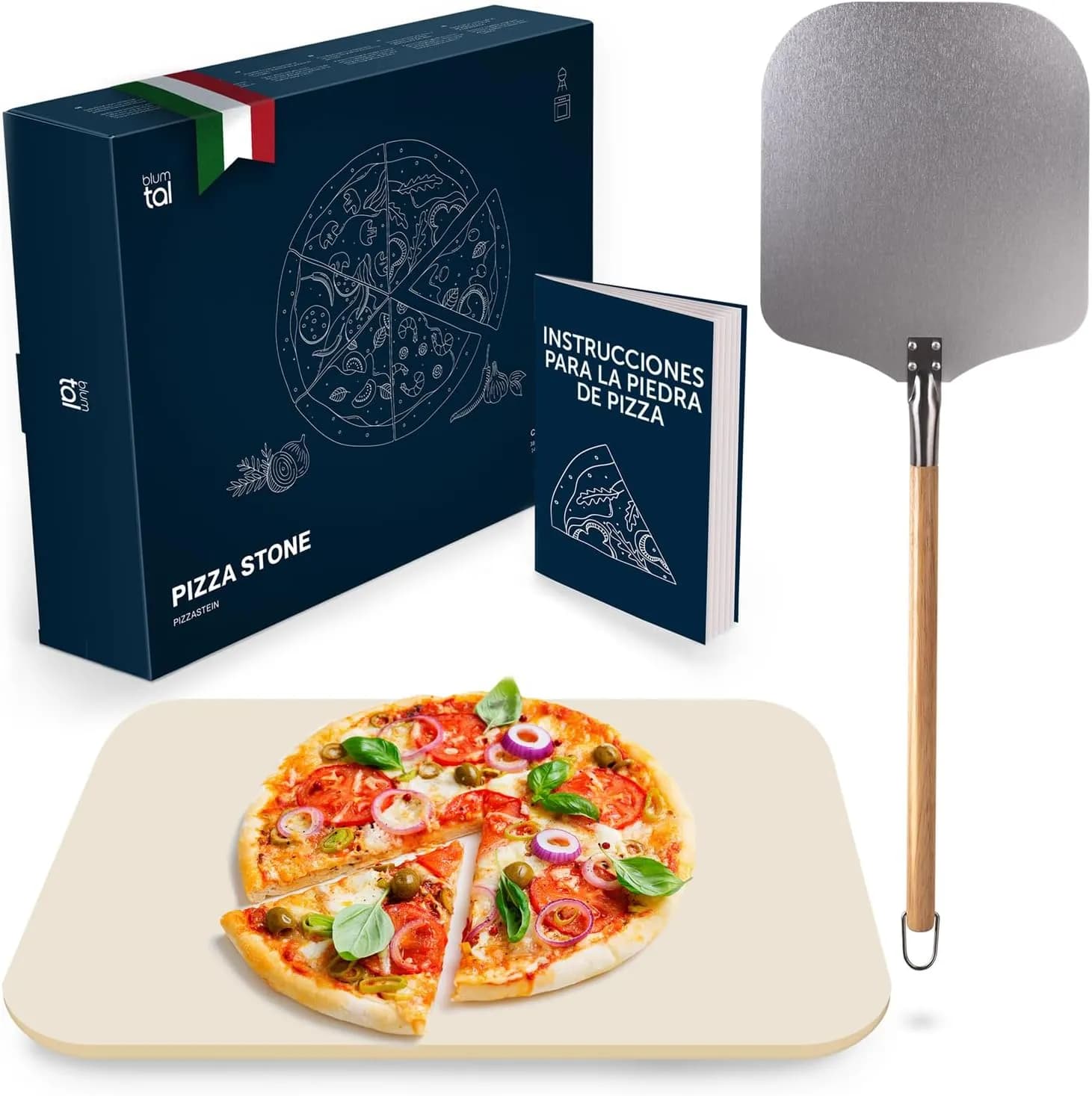 Blumtal Piedra para Pizza de Cordierita 38×30 cm + Pala (bundle)