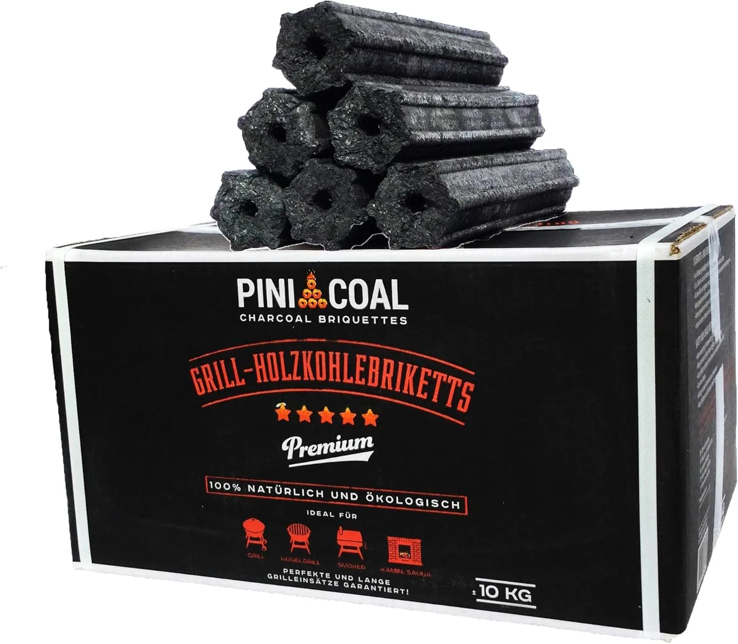 PINI COAL Briquetas de Carbón Vegetal Premium 10 kg