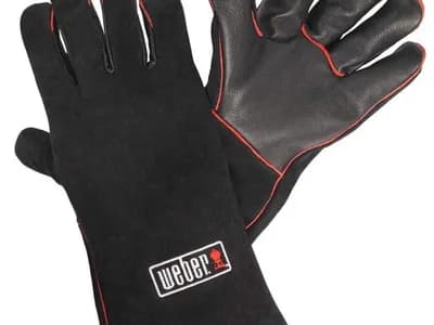 Weber 17896 guantes de barbacoa de piel premium resistentes al calor, negros con costuras rojas (vista 1)