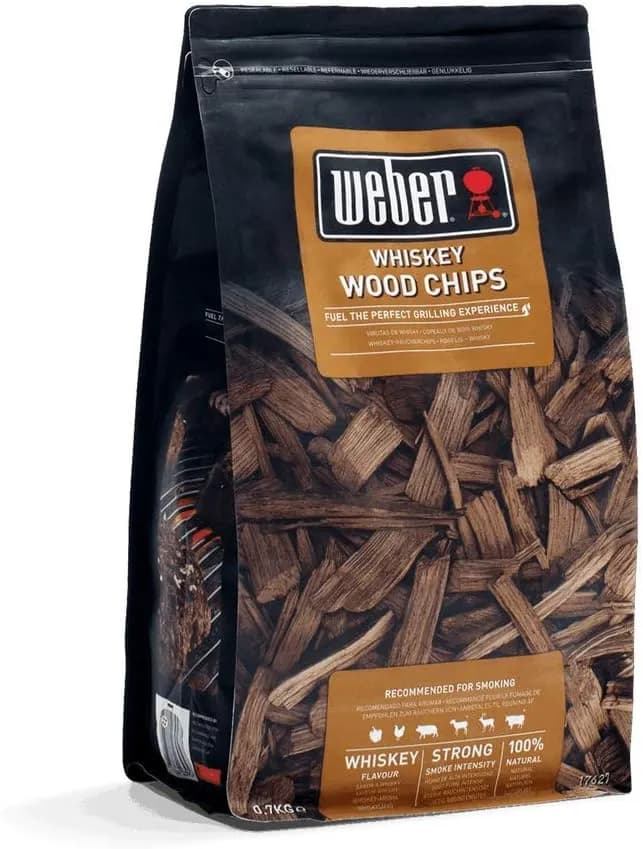 Weber Astillas de Whisky (Paquete de 700g), hechas de barricas de whisky, para verduras y todo tipo de carne, (vista 1)