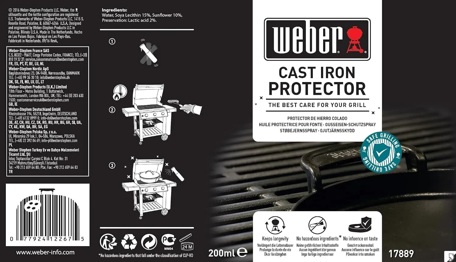 Weber Protector de hierro fundido 200ml, pulverización fina, protege las parrillas y otros elementos de hierro (vista 1)
